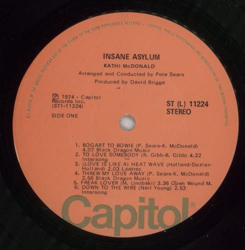 Kathi McDonald Insane Asylum vinyl LP album (LP record) US K9SLPIN648939