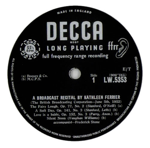 Kathleen Ferrier A Broadcast Recital 10" vinyl single (10 inch record) UK KFE10AB539738
