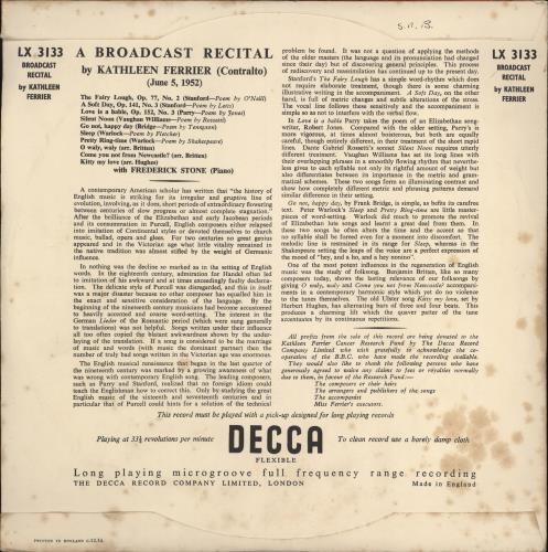 Kathleen Ferrier A Broadcast Recital 10" vinyl single (10 inch record) UK KFE10AB777861