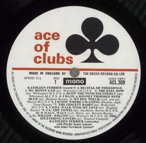 Kathleen Ferrier A Song Recital vinyl LP album (LP record) UK KFELPAS535398