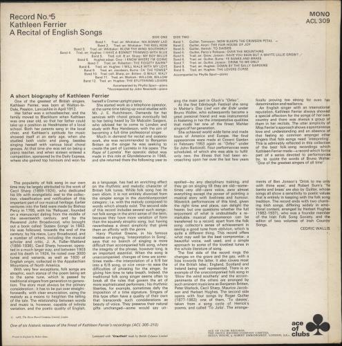 Kathleen Ferrier A Song Recital vinyl LP album (LP record) UK KFELPAS535398