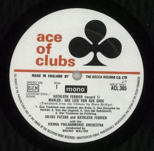 Kathleen Ferrier Mahler: Das Lied Von Der Erde vinyl LP album (LP record) UK KFELPMA764049