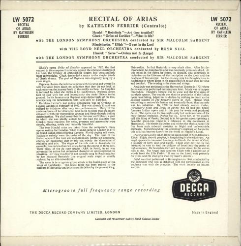 Kathleen Ferrier Recital of Arias - 5th 10" vinyl single (10 inch record) UK KFE10RE724650