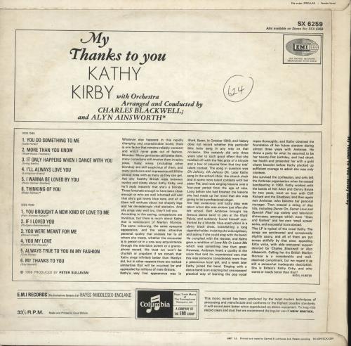 Kathy Kirby My Thanks To You - Mono/Factory Sample vinyl LP album (LP record) UK KKBLPMY452521