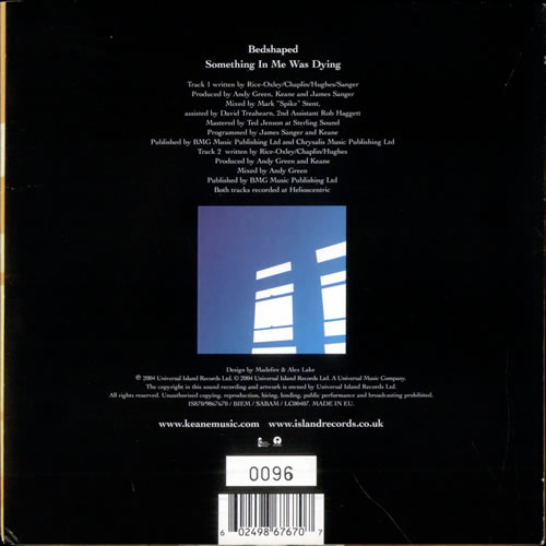 Keane (00s) Bedshaped - Number 0096 7" vinyl single (7 inch record / 45) UK KAN07BE505366