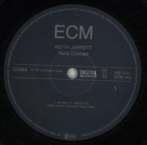 Keith Jarrett Paris Concert - EX vinyl LP album (LP record) German KJRLPPA742947