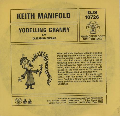 Keith Manifold Yodelling Granny - A Label 7" vinyl single (7 inch record / 45) UK KMF07YO761769