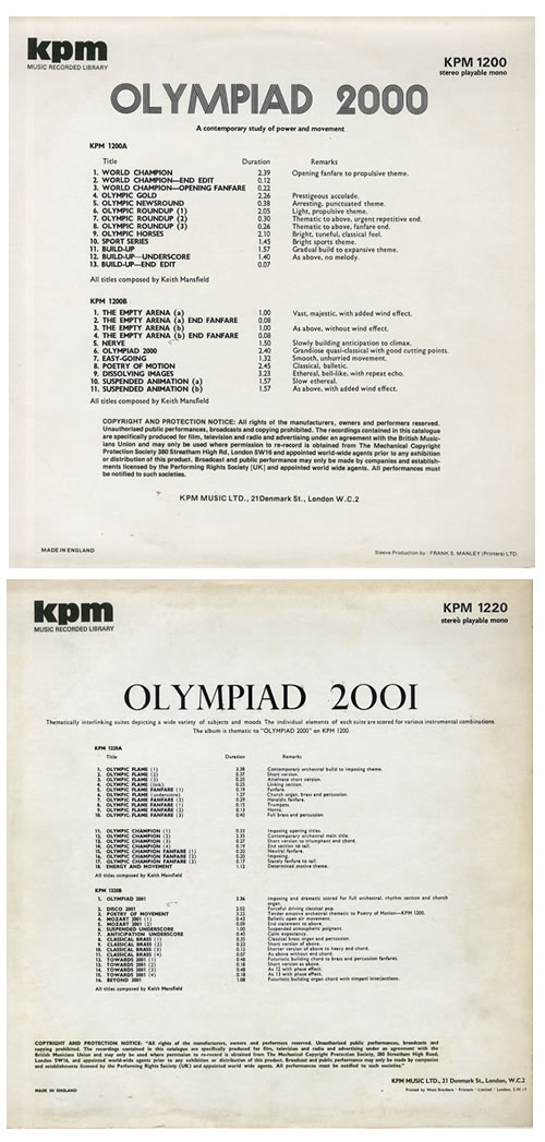 Keith Mansfield Olympiad 2000/ Olympiad 2001 2-LP vinyl record set (Double LP Album) UK KFM2LOL563997