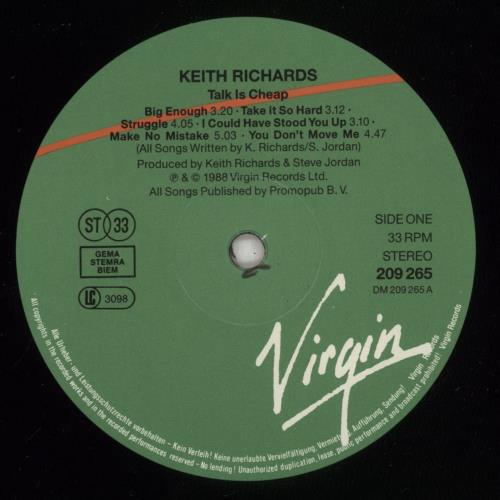 Keith Richards Talk Is Cheap vinyl LP album (LP record) German KRILPTA103264