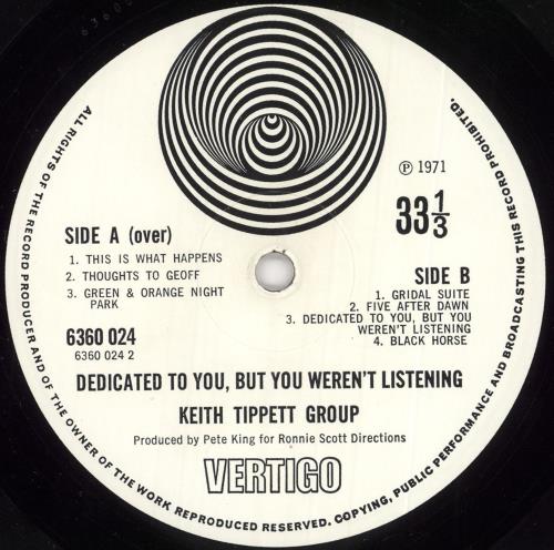 Keith Tippett Dedicated To You, But You Weren't Listening - EX vinyl LP album (LP record) UK KTGLPDE739240