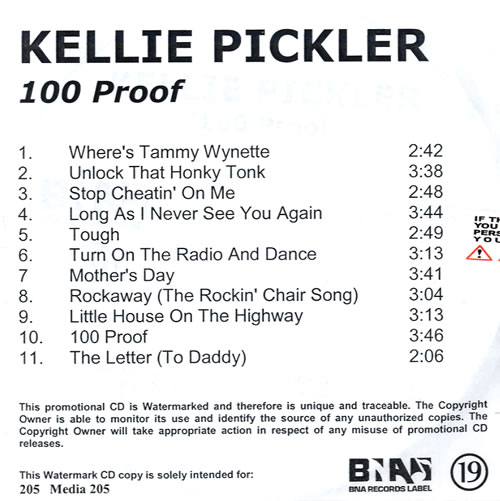 Kellie Pickler 100 Proof - Sealed CD-R acetate US KC-CRPR557225