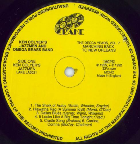 Ken Colyer Marching Back To New Orleans The Decca Years Vol.7 vinyl LP album (LP record) UK KCJLPMA802014
