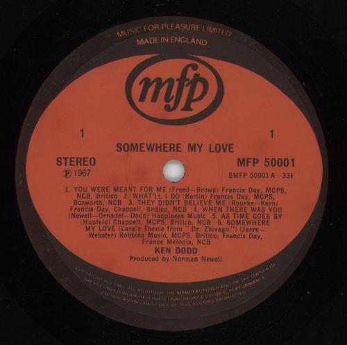 Ken Dodd Somewhere My Love vinyl LP album (LP record) UK KNDLPSO700586