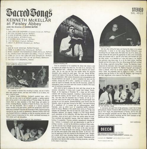 Kenneth McKellar Sacred Songs vinyl LP album (LP record) UK KEKLPSA771685