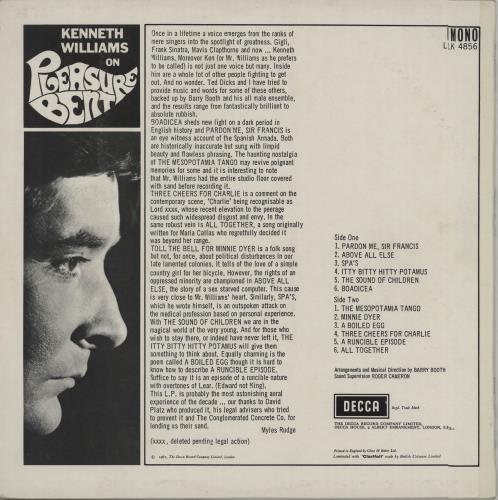 Kenneth Williams On Pleasure Bent vinyl LP album (LP record) UK KNWLPON456410