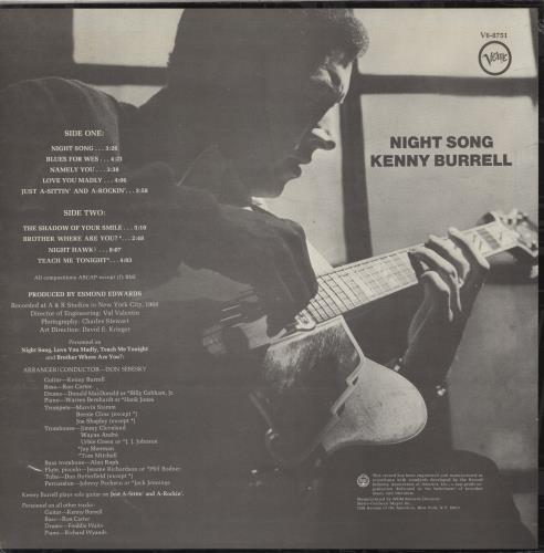 Kenny Burrell Night Song vinyl LP album (LP record) US K\BLPNI876171