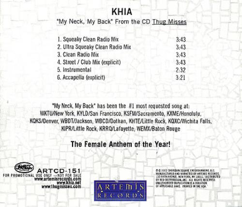 Khia My Neck, My Back CD single (CD5 / 5") US KH1C5MY463857