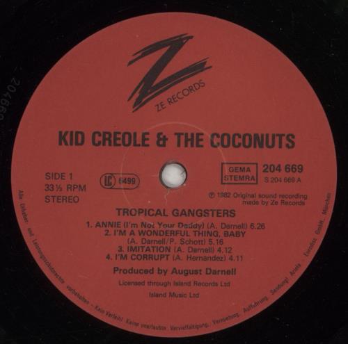 Kid Creole & The Coconuts Tropical Gangsters vinyl LP album (LP record) German KDCLPTR740334