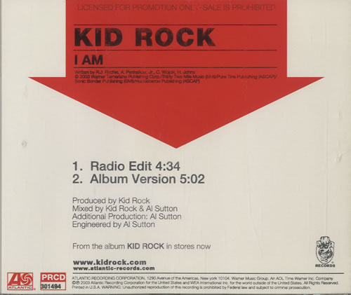 Kid Rock I Am CD single (CD5 / 5") US KDRC5IA471954