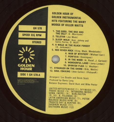 Killer Watts Golden Hour Of Golden Instrumental Hits Featuring The Many Moogs Of Killer Watts vinyl LP album (LP record) UK 9-OLPGO877920
