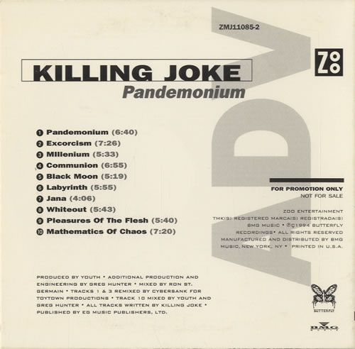 Killing Joke Pandemonium CD album (CDLP) US KILCDPA92396