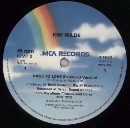 Kim Wilde Rage To Love 12" vinyl single (12 inch record / Maxi-single) UK WIL12RA38037
