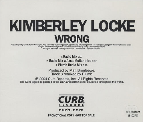 Kimberley Locke Wrong CD single (CD5 / 5") US KIBC5WR306374