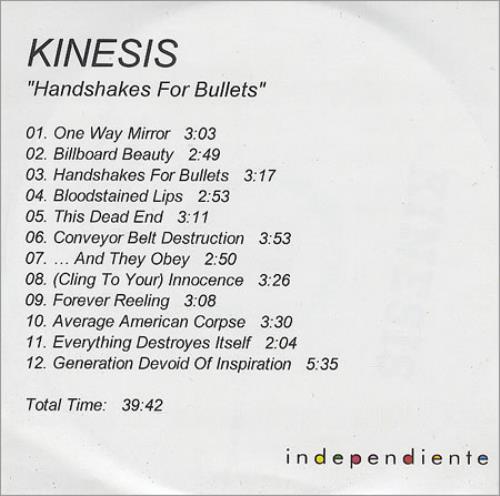 Kinesis Handshakes For Bullets CD-R acetate UK KNECRHA265799