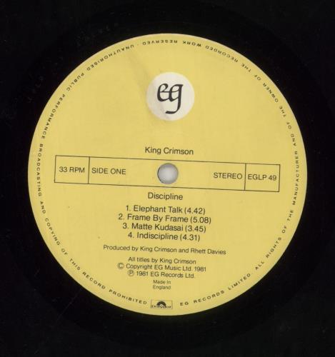 King Crimson Discipline - embossed p/s - VG vinyl LP album (LP record) UK KNCLPDI718367