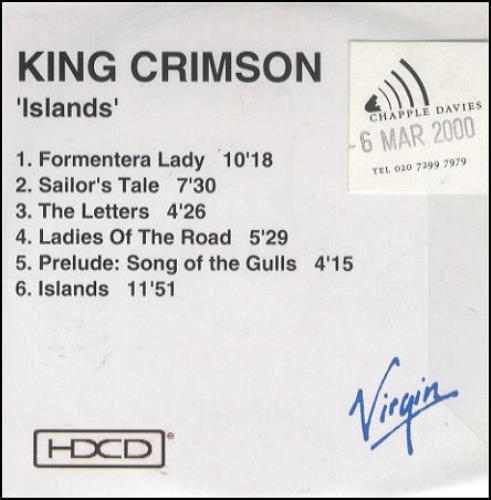 King Crimson Islands CD-R acetate UK KNCCRIS154331