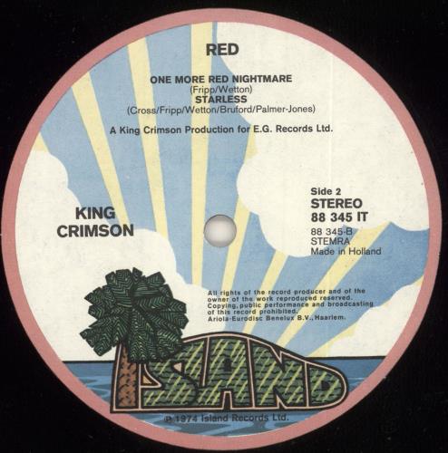 King Crimson Red vinyl LP album (LP record) Italian KNCLPRE727006
