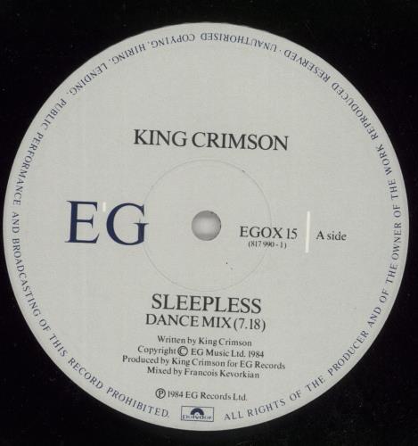 King Crimson Sleepless - Price Stickered 12" vinyl single (12 inch record / Maxi-single) UK KNC12SL821349