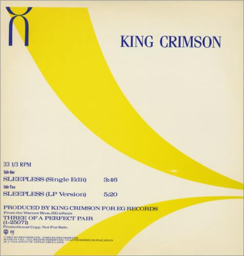 King Crimson Sleepless 12" vinyl single (12 inch record / Maxi-single) US KNC12SL94792