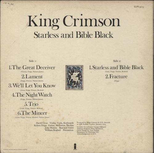 King Crimson Starless And Bible Black + Inner - VG vinyl LP album (LP record) UK KNCLPST595495
