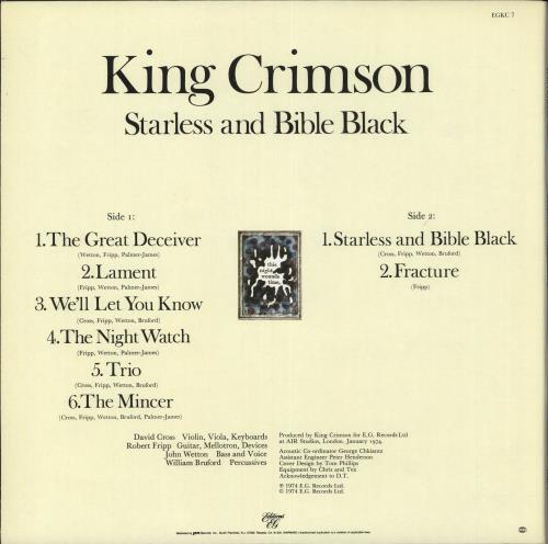 King Crimson Starless And Bible Black vinyl LP album (LP record) US KNCLPST718311