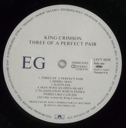 King Crimson Three Of A Perfect Pair vinyl LP album (LP record) Japanese KNCLPTH87236