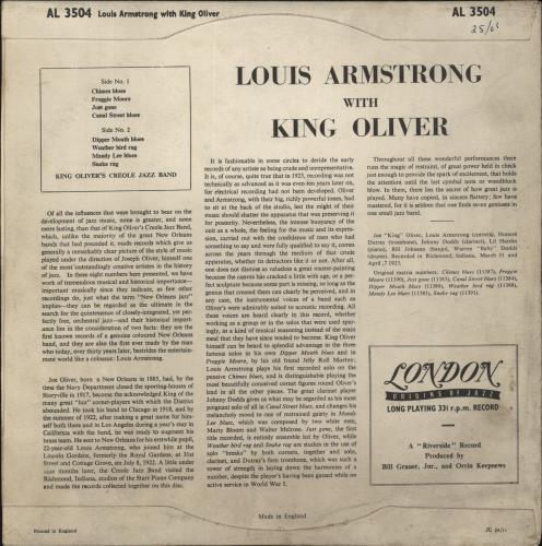 King Oliver Louis Armstrong With King Oliver 10" vinyl single (10 inch record) UK KIV10LO840401