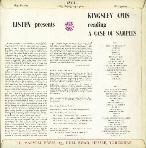 Kingsley Amis A Case Of Samples vinyl LP album (LP record) UK NJ7LPAC799661