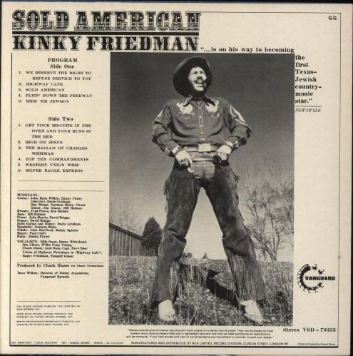 Kinky Friedman Sold American vinyl LP album (LP record) UK KJ5LPSO795352