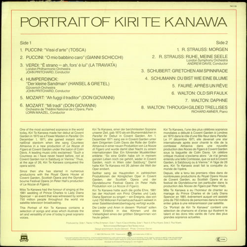 Kiri Te Kanawa Portrait of Kiri Te Kanawa vinyl LP album (LP record) UK KTKLPPO535120