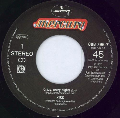 Kiss Crazy Crazy Nights 7" vinyl single (7 inch record / 45) Dutch KIS07CR784333