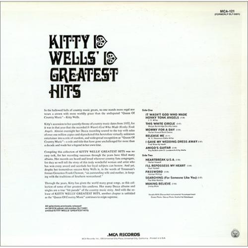 Kitty Wells Greatest Hits vinyl LP album (LP record) US KI-LPGR418379