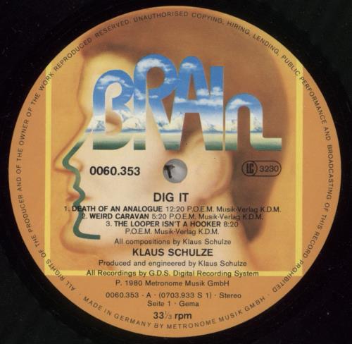 Klaus Schulze Dig It vinyl LP album (LP record) German ULZLPDI337768