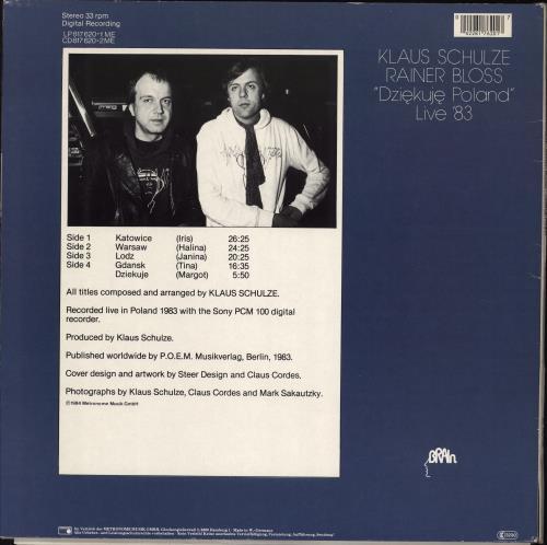 Klaus Schulze Dziekuje Poland Live 83 2-LP vinyl record set (Double LP Album) German ULZ2LDZ775575
