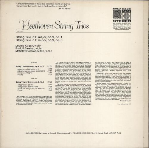 Kogan Barshai Rostropovitch Beethoven String Trios vinyl LP album (LP record) UK 3YHLPBE773277