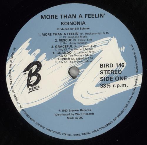 Koinonia More Than A Feelin' vinyl LP album (LP record) UK OX8LPMO883433