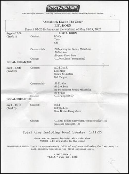 Korn Absolutely Live In The Zone CD-R acetate US KORCRAB274568