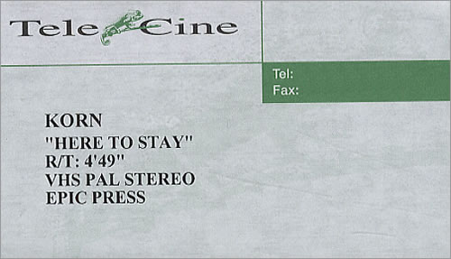 Korn Here To Stay video (VHS or PAL or NTSC) UK KORVIHE289871