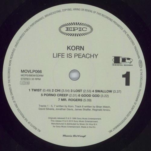 Korn Life Is Peachy - 180gm - Hype-sticker vinyl LP album (LP record) UK KORLPLI790122