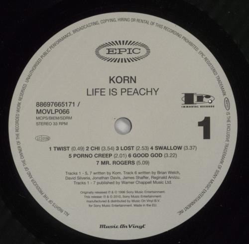 Korn Life Is Peachy - 180gm vinyl LP album (LP record) UK KORLPLI867843